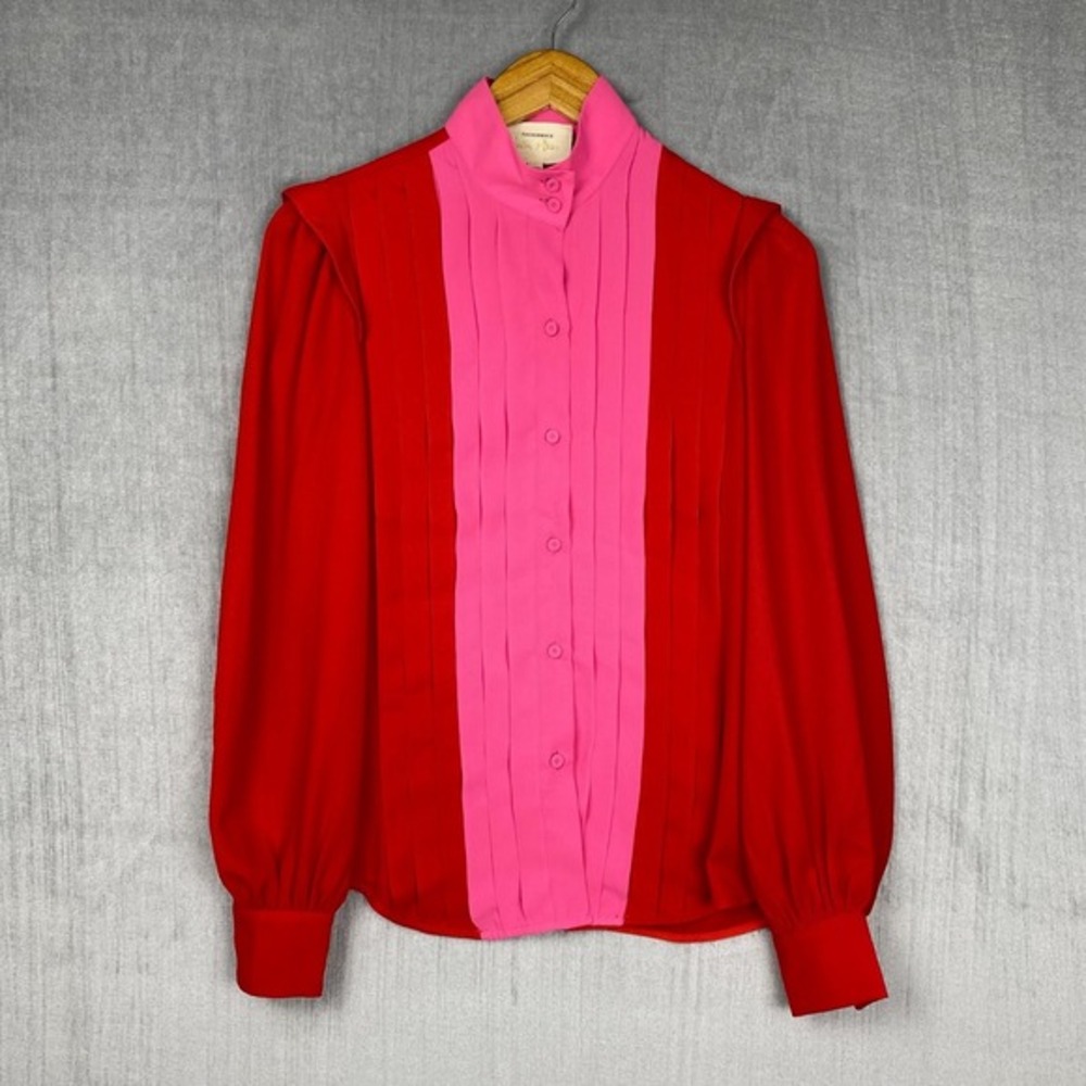 Tuckernuck India Hicks‎ Grove Blouse Womens XXS Mock Neck Button Up Pleated - Picture 2 of 10